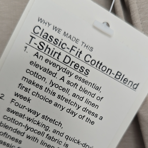 NWT Lululemon Classic-Fit Cotton-Blend T-Shirt Dress Size 6 Raw Linen - Picture 4 of 8